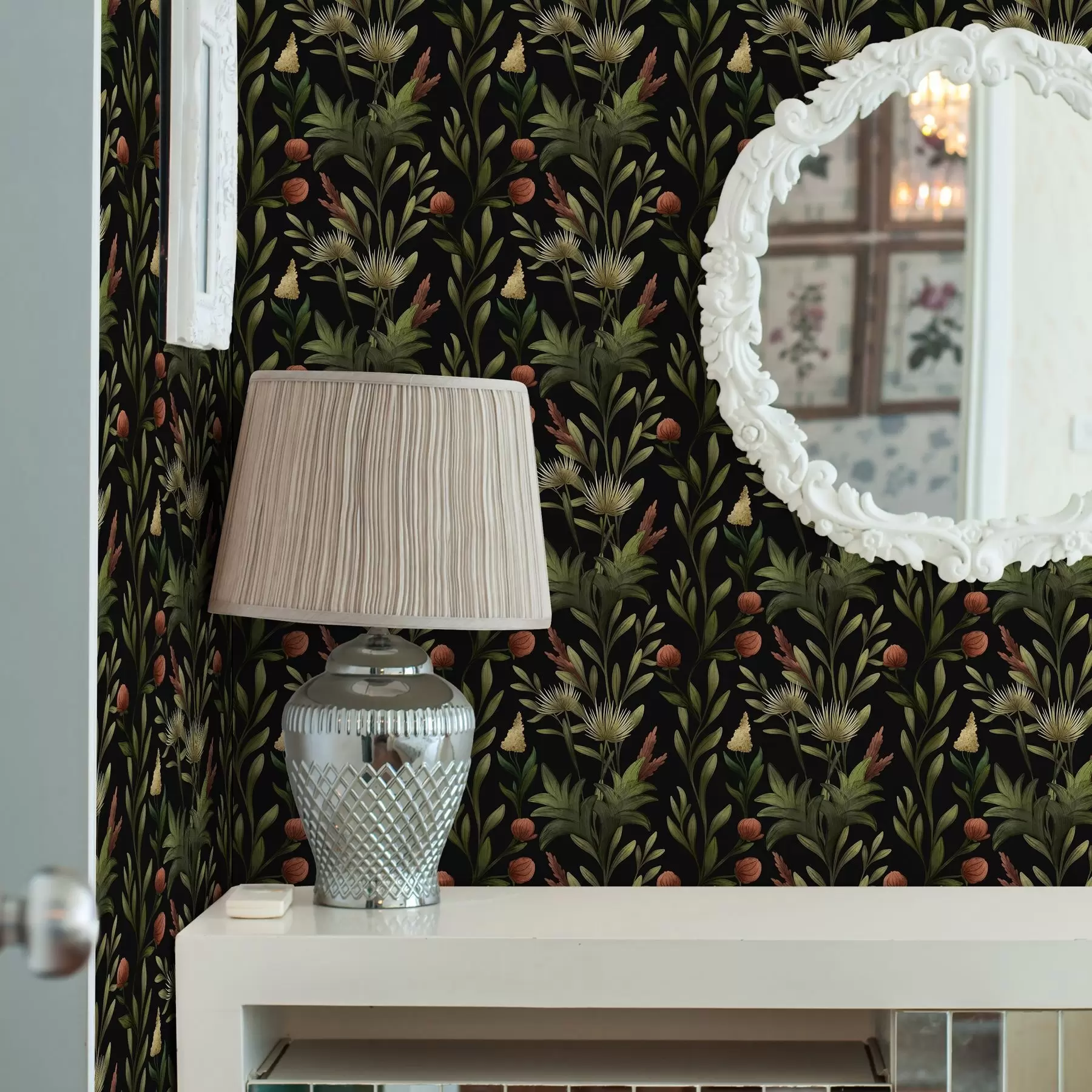 Fototapet Vysoké trávy a květy na černém, detailním potisku a00620