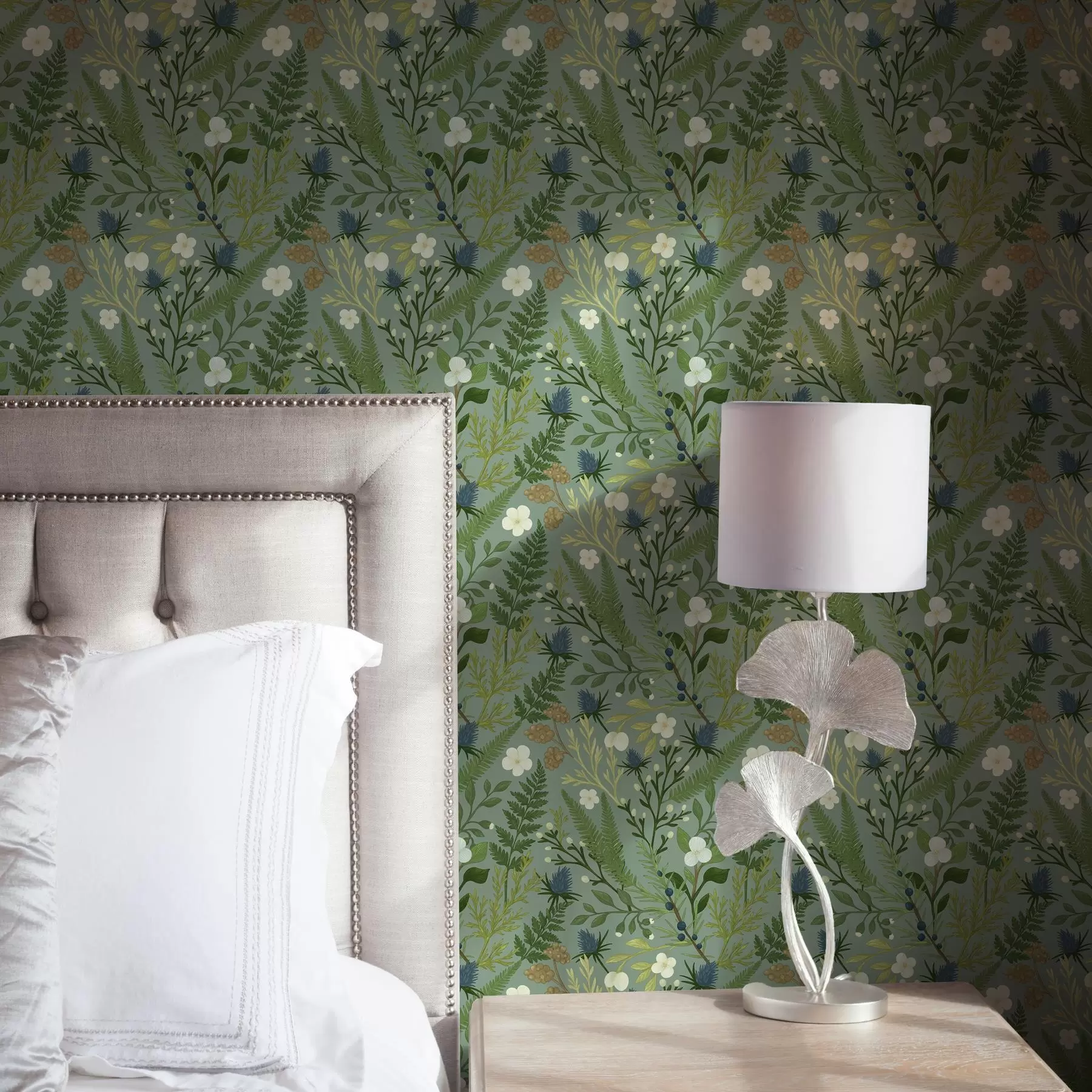 Fototapet Lesní bylinky, čekanka a lesní plody na mátovém pozadí a00621v1