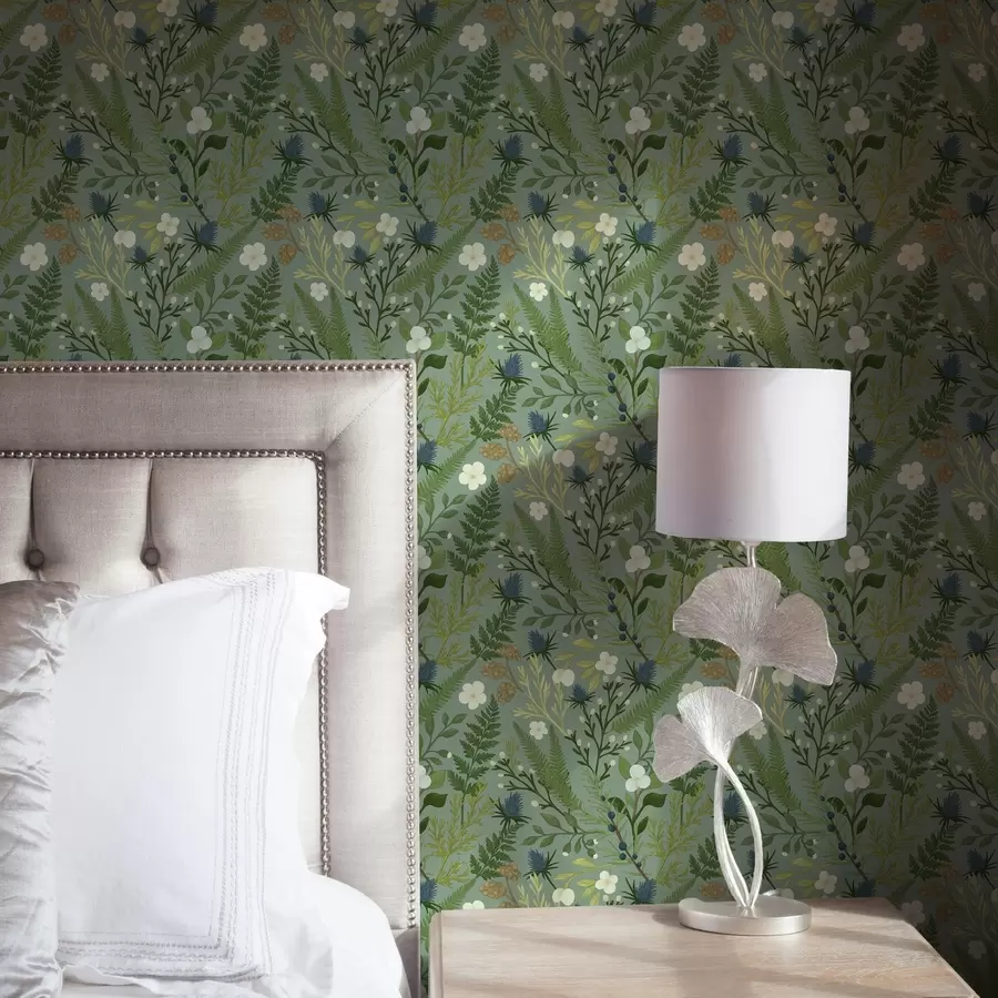 Fototapet Lesní bylinky, čekanka a lesní plody na mátovém pozadí a00621v1