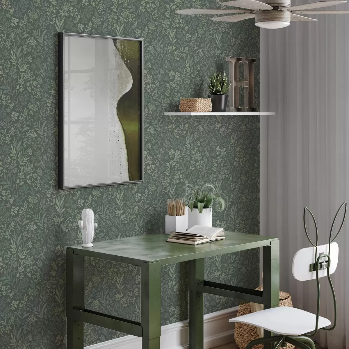 Tapety Smaragdově zelené trávy a bobule, jemný botanický vzor a00740