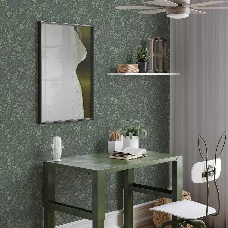 Fototapet Smaragdově zelené trávy a bobule, jemný botanický vzor a00740