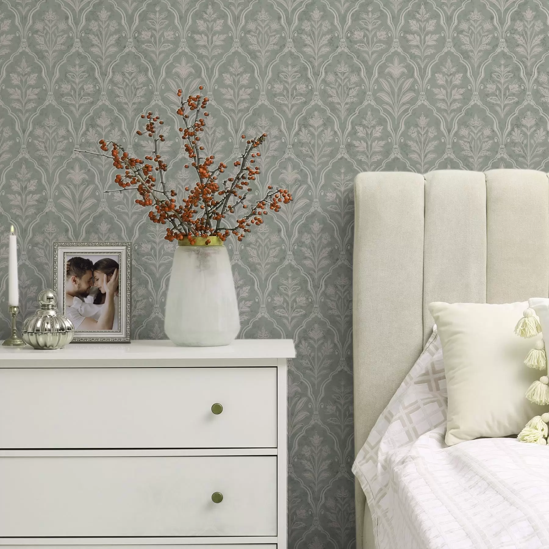 Fototapet Mátový damašek s jemnými květinovými medailony a00741