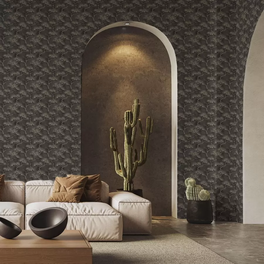 Fototapet Siluety borovic na tmavém pozadí, mlhavá textura a00742