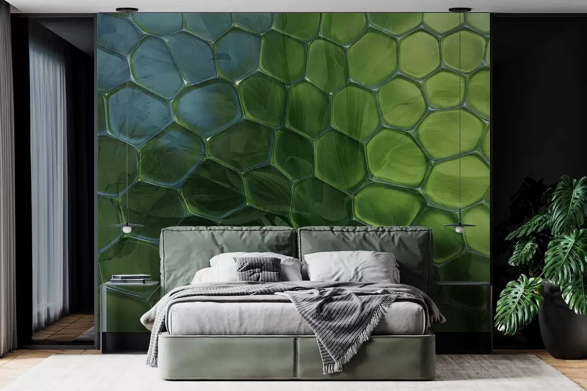 Fototapet Listy skrz skleněné plástve w04667