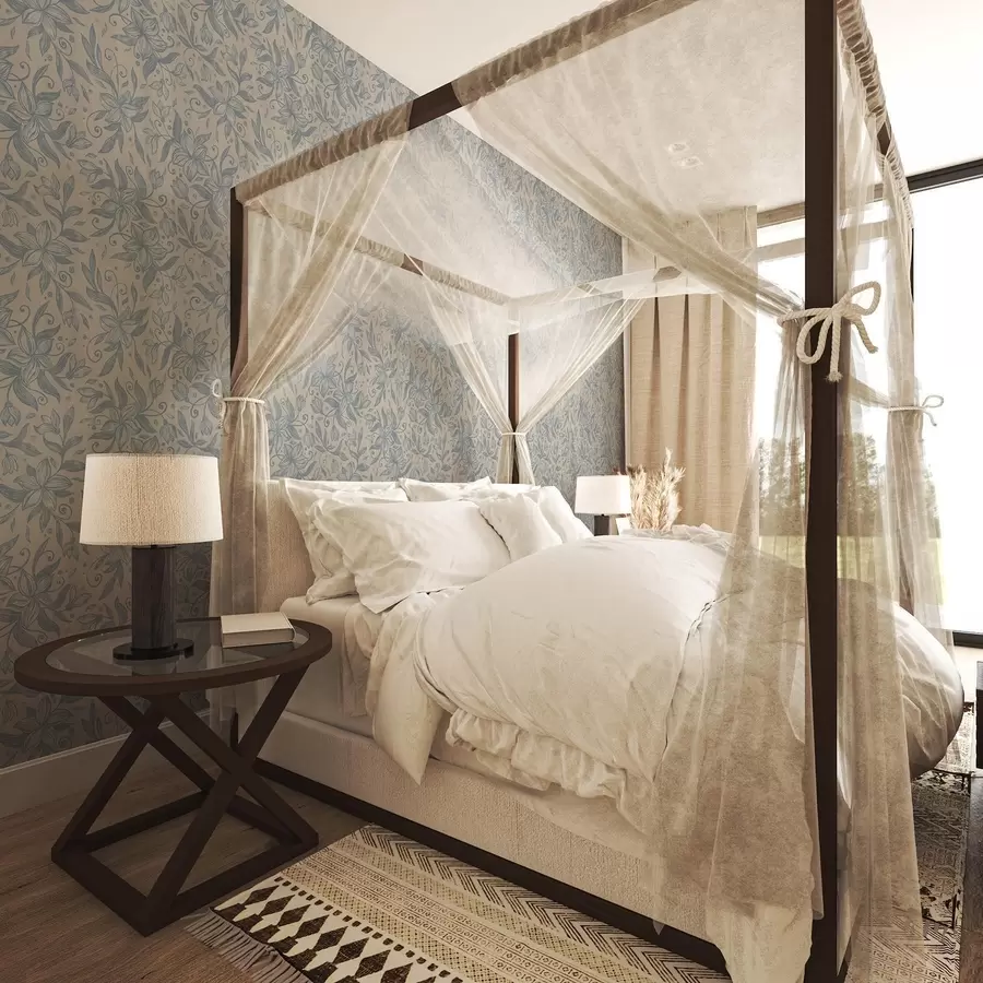 Fototapet Modrý lineární květinový vzor na teplé béžové barvě a00630v2