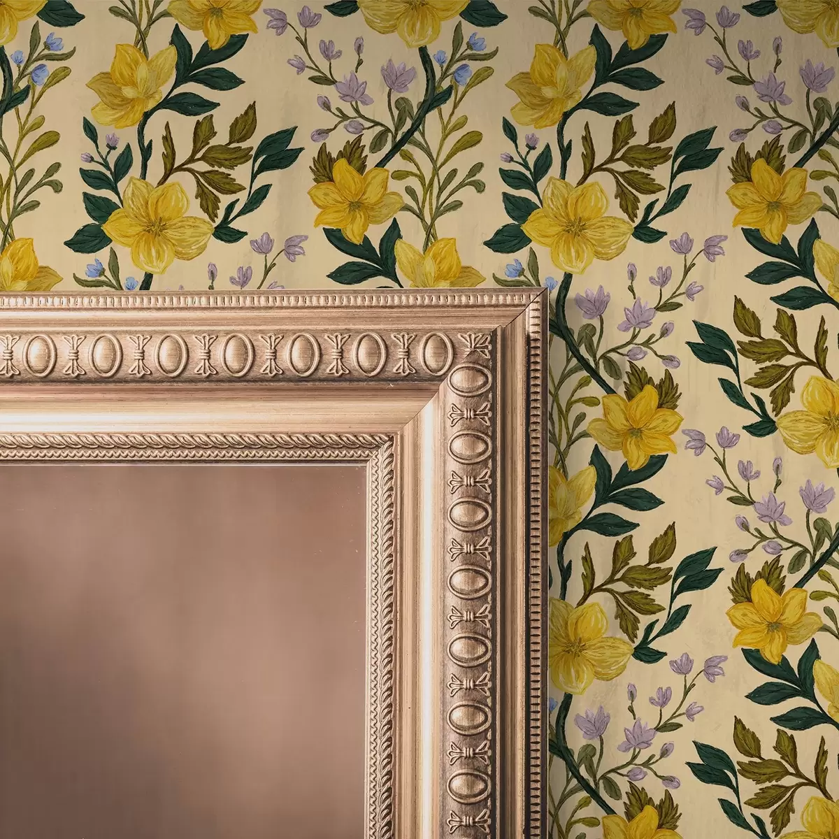 Tapety Žluté květy ve svislých girlandách na krémovém pozadí a00632