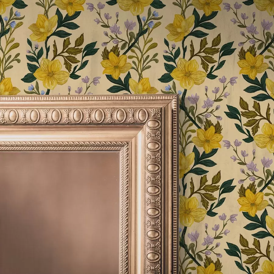 Fototapet Žluté květy ve svislých girlandách na krémovém pozadí a00632