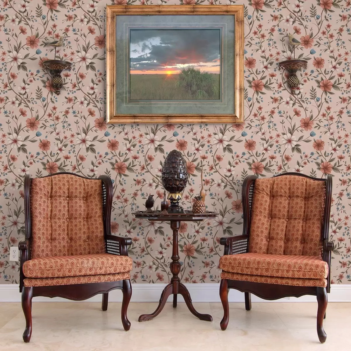 Tapety Růžovo-korálové květy a listy na prašně růžovém podkladu a00667