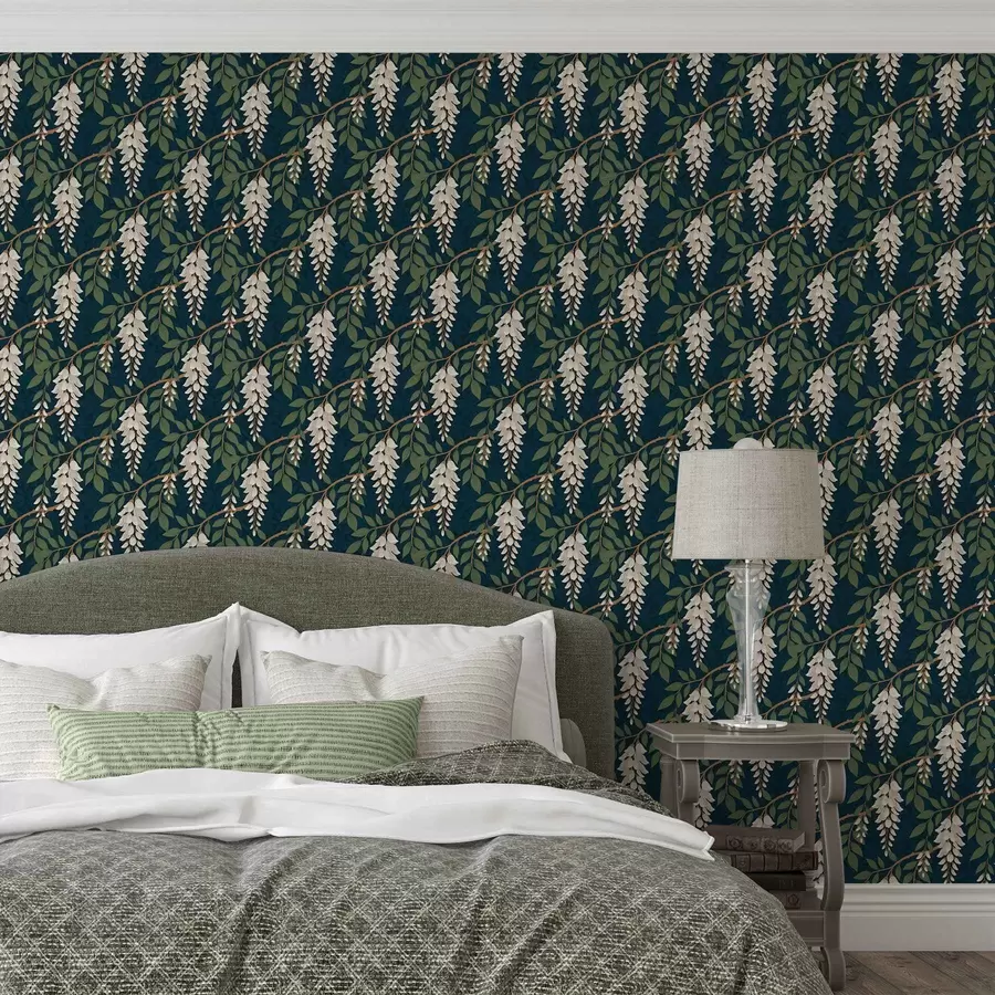 Fototapet Slonovinová vistárie na tmavě modrozeleném pozadí a00694v1