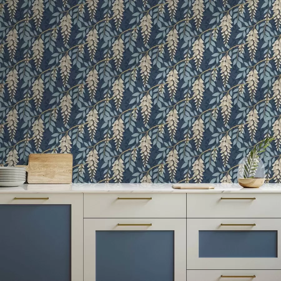 Fototapet Wisteria s modrými listy na tmavě modrém pozadí a00694v2