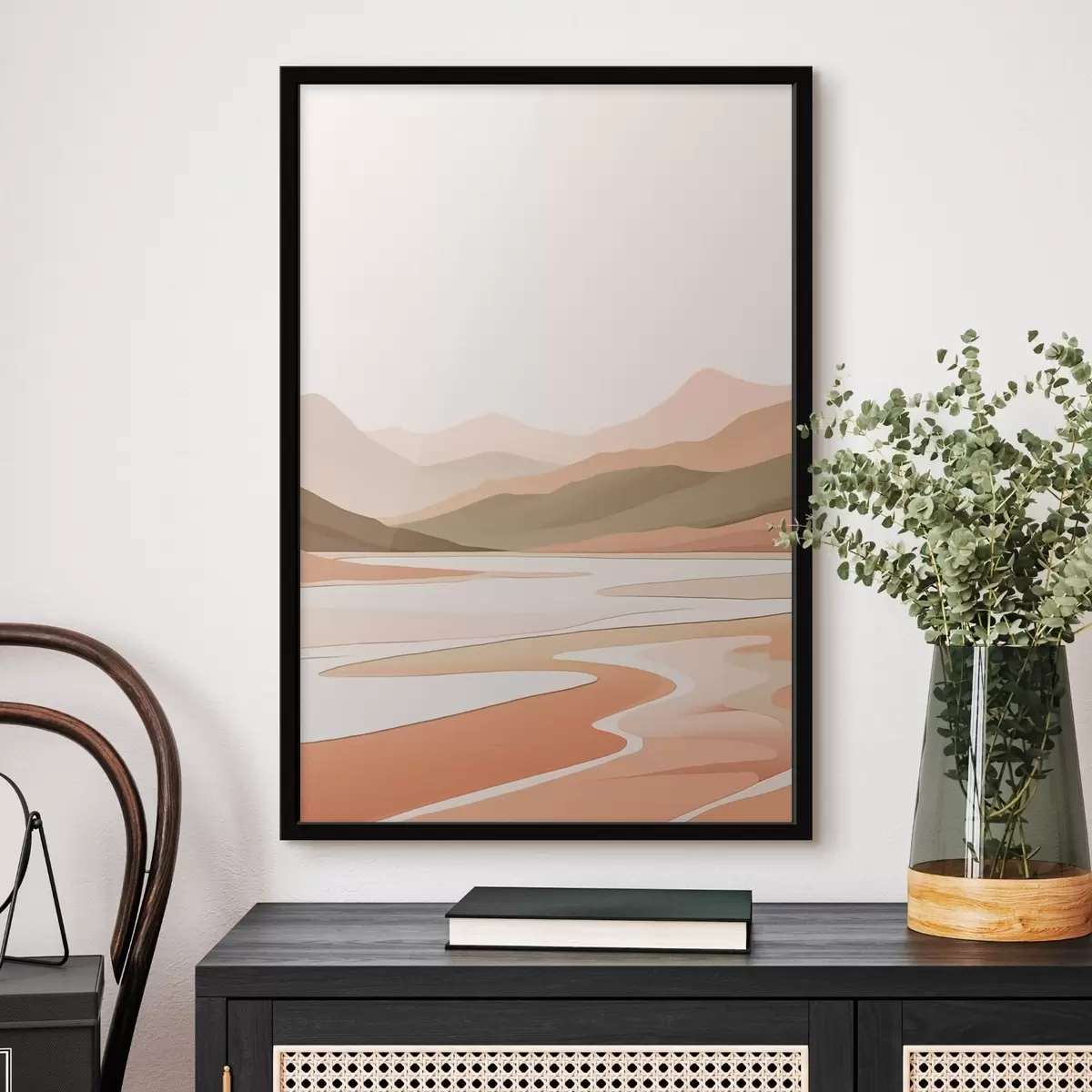 Poster Abstraktní krajina s horami a řekou f46249