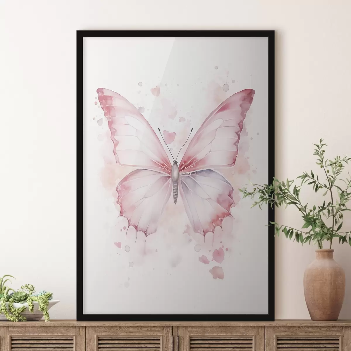 Poster Růžový motýl, akvarelová technika f46073