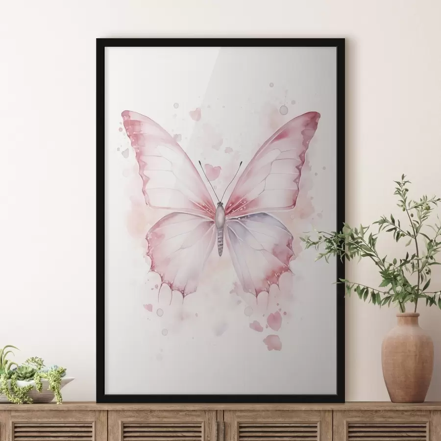Fototapet Růžový motýl, akvarelová technika f46073