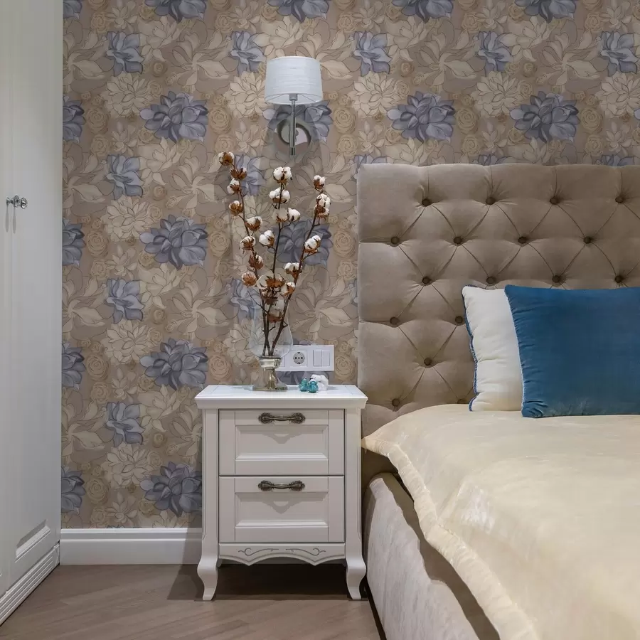 Fototapet Krémové a modré květy na teplém béžovém pozadí a00634v1