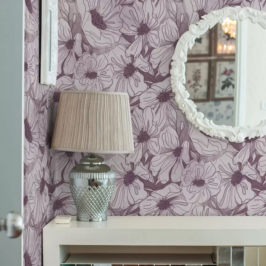 Fototapet Lineární květiny v chladné lila-růžové paletě a00636v1