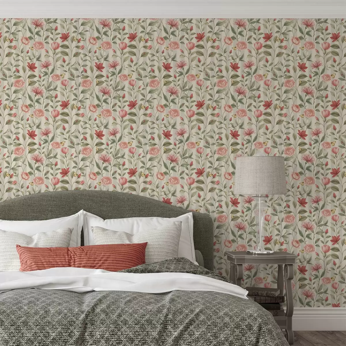 Tapety Květinové stonky s motýly na světlém pozadí a00698