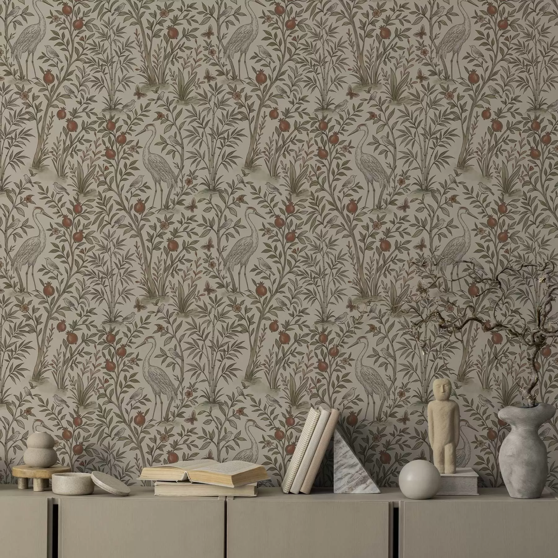 Fototapet Ptáci mezi granátovníky v přírodním prostředí a00699