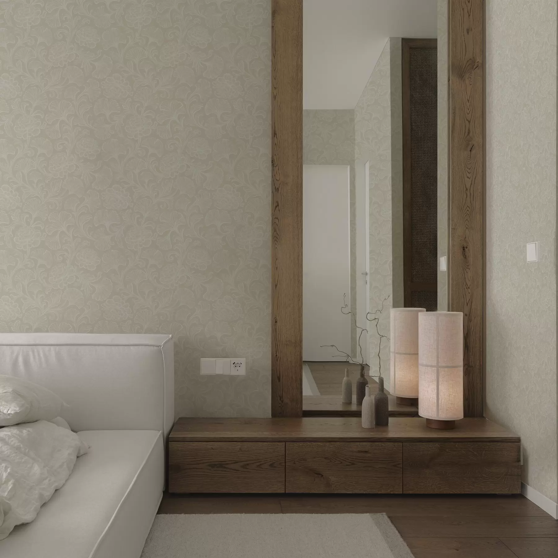 Fototapet Světelný vzor s ginkgem a pivoňkami a00700