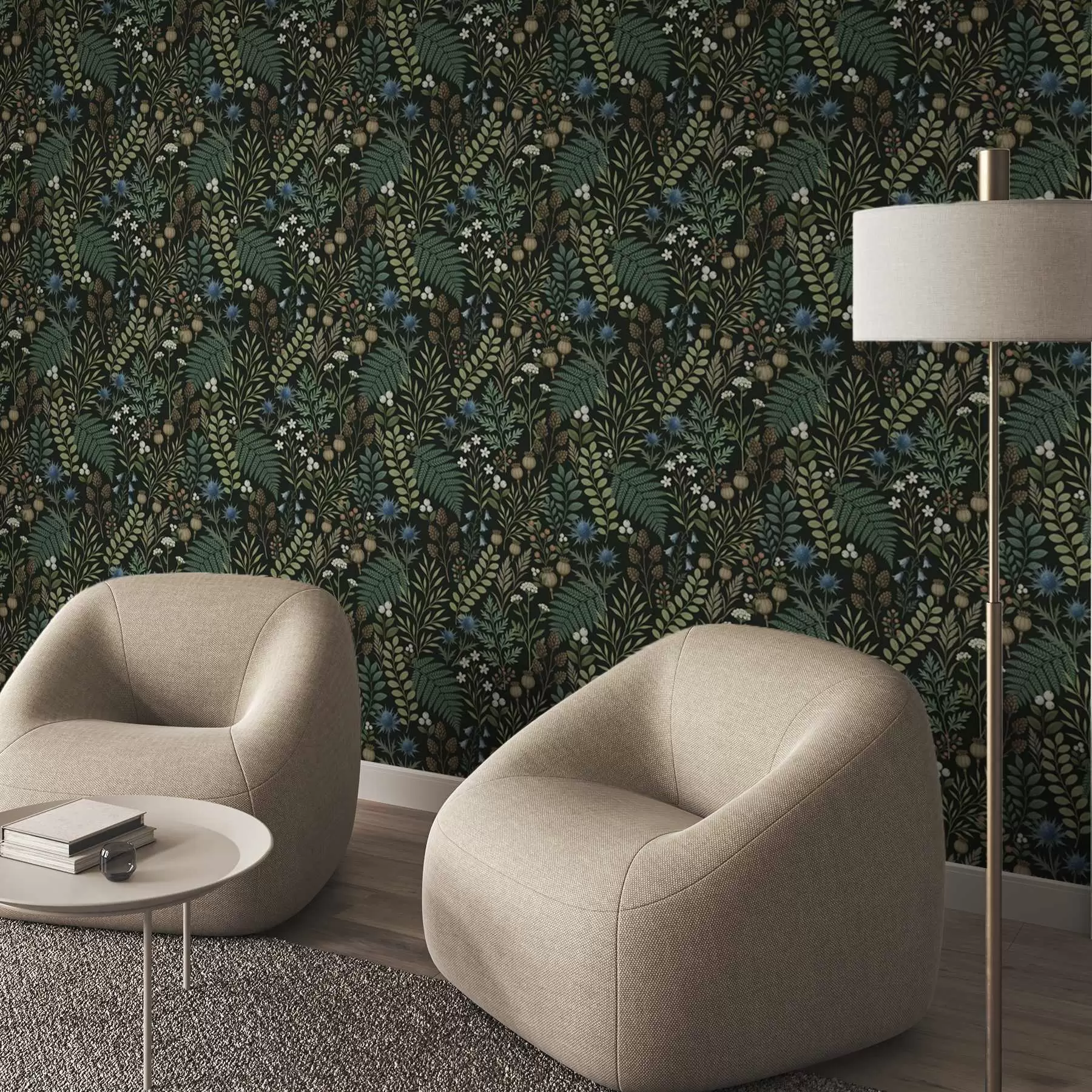 Fototapet Pole trávy, bobule a semena na tmavém pozadí a00706