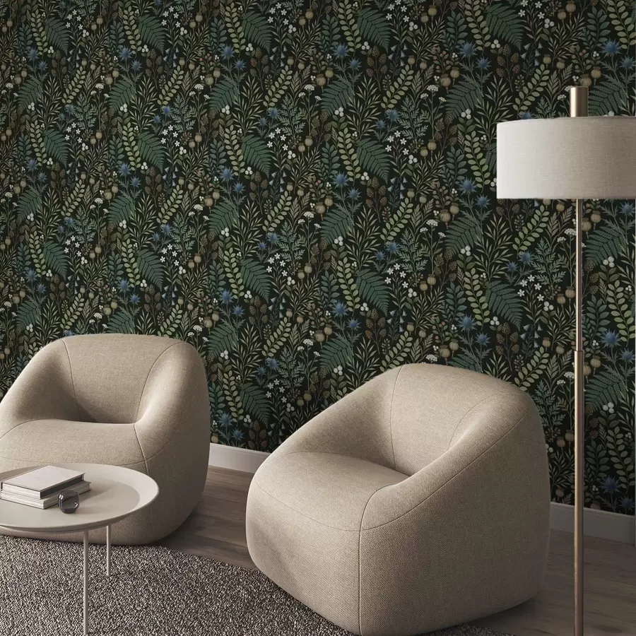 Fototapet Pole trávy, bobule a semena na tmavém pozadí a00706