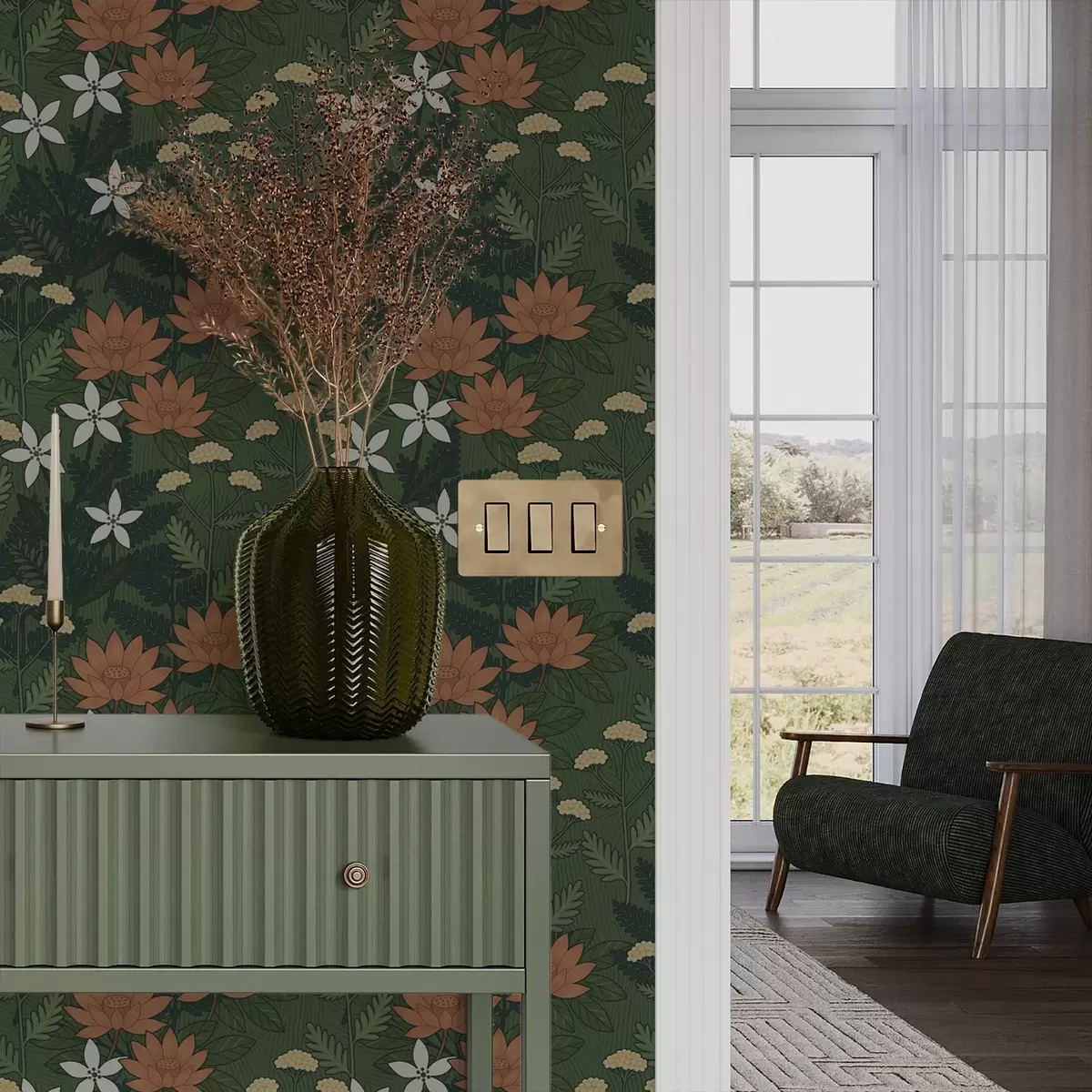 Tapety Velké květy mezi zelenými listy, dekorativní kompozice a00708