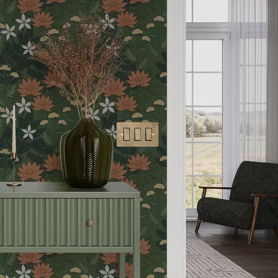 Fototapet Velké květy mezi zelenými listy, dekorativní kompozice a00708