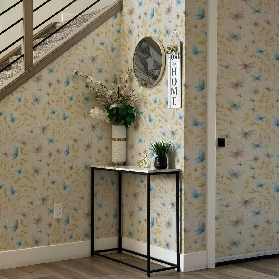 Fototapet Lehké motýly mezi žlutými listy na světlém pozadí a00795