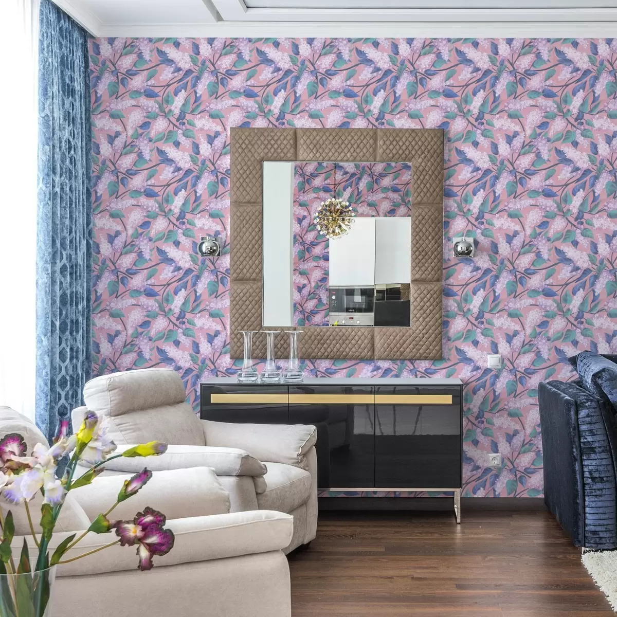 Tapety Jemné lila květy na růžovém pozadí, jarní nálada a00797