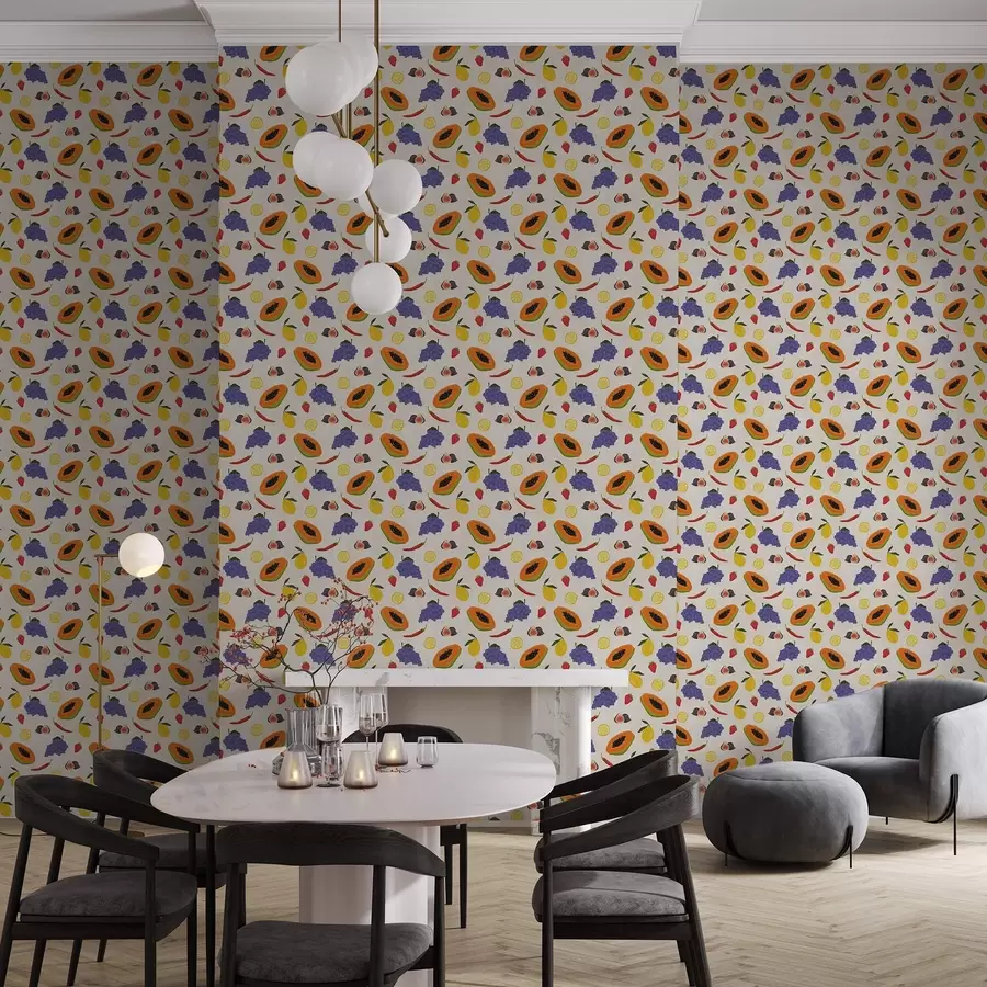 Fototapet Papája, hrozny a citrony — pestrá ovocná směs a00803