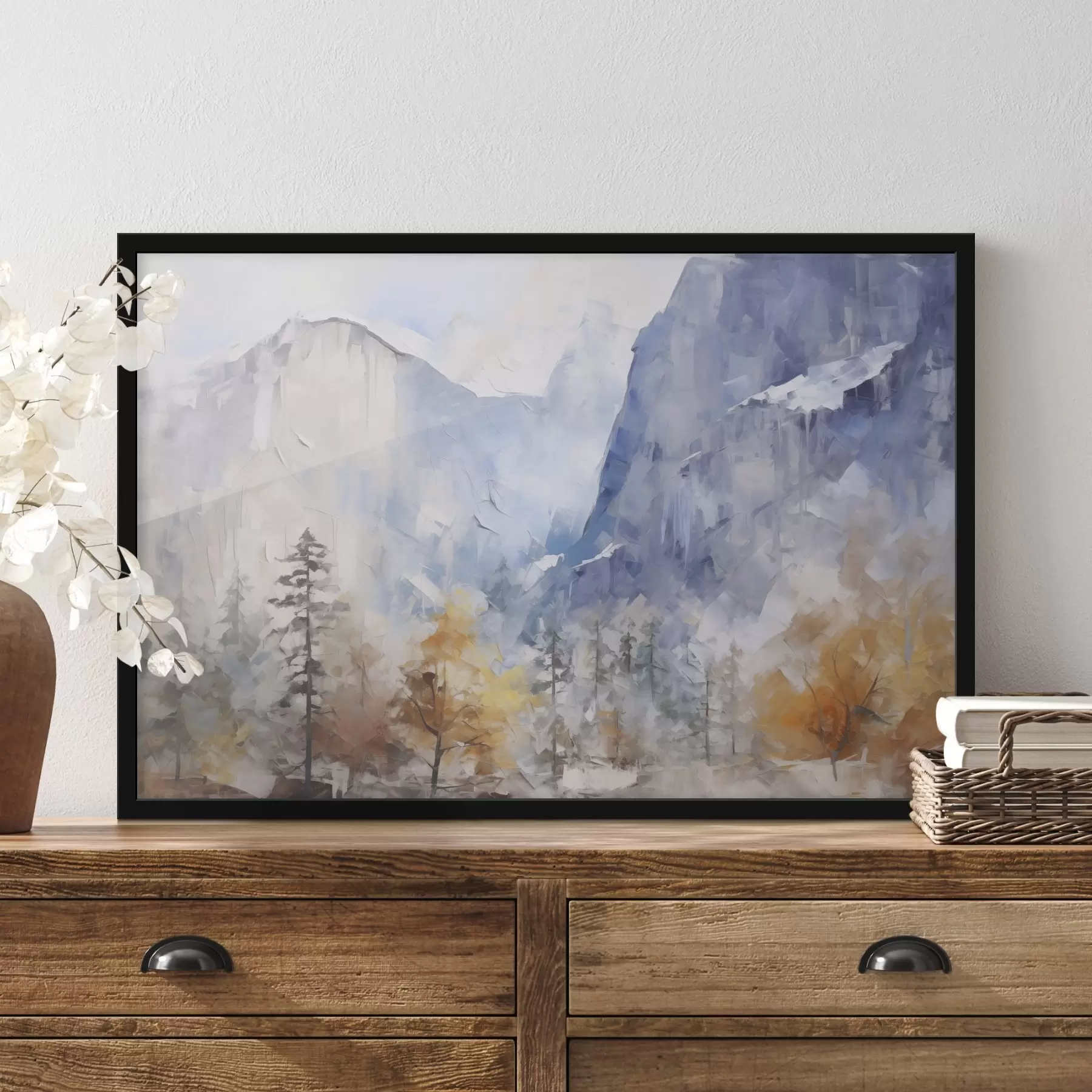 Fototapet Abstraktní krajina lesa před horami f46298