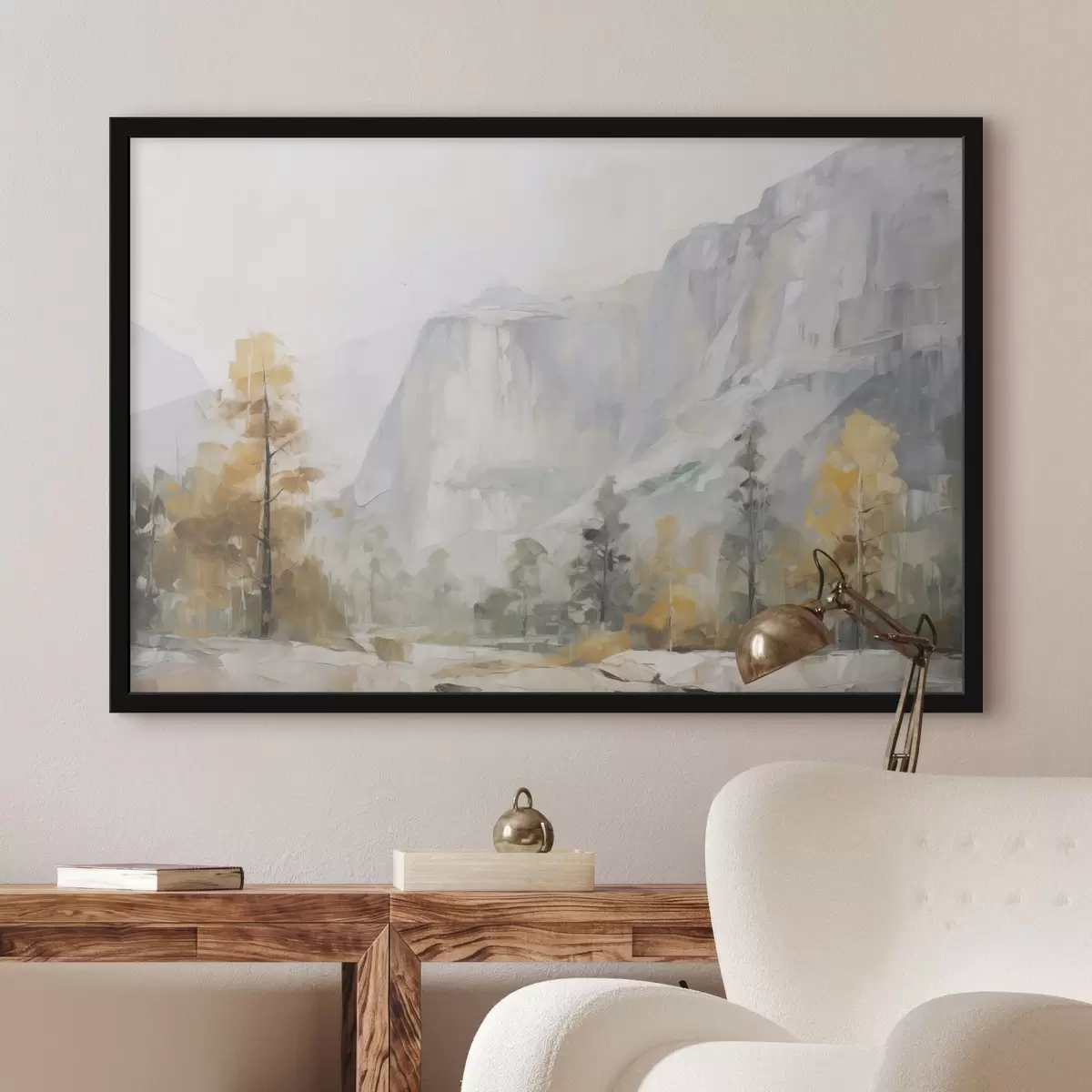 Poster Krajina lesa před horami, imitace malby f46299