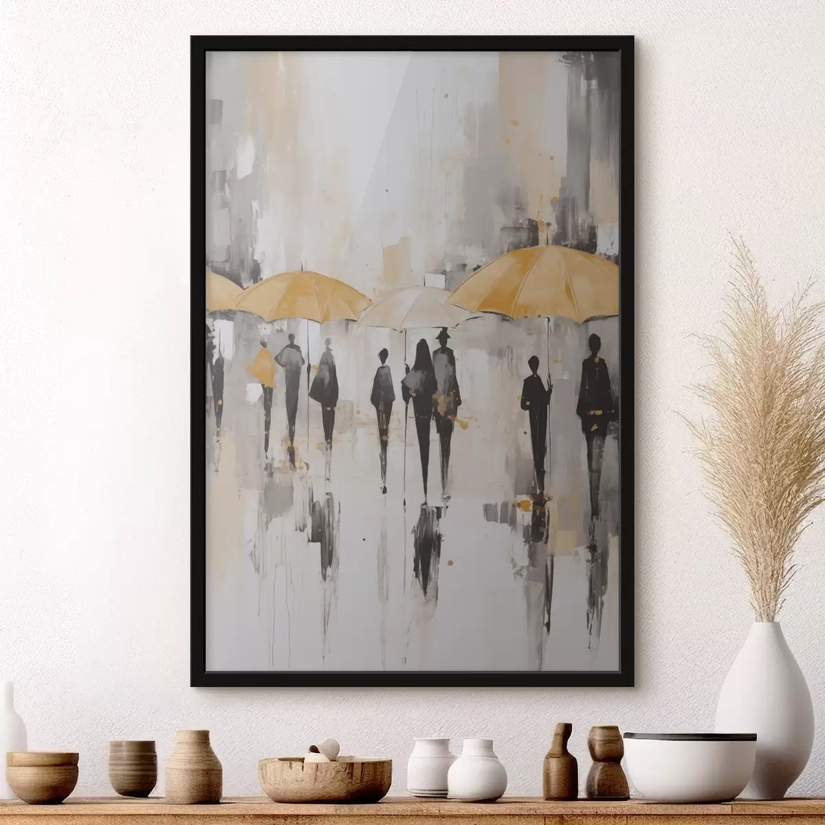 Poster Abstrakce lidí s deštníky f46304