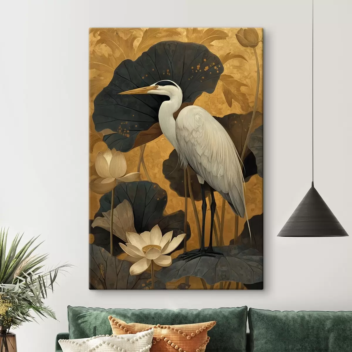 Obraz Volavka mezi lotosy na teplém pozadí Č. s46148