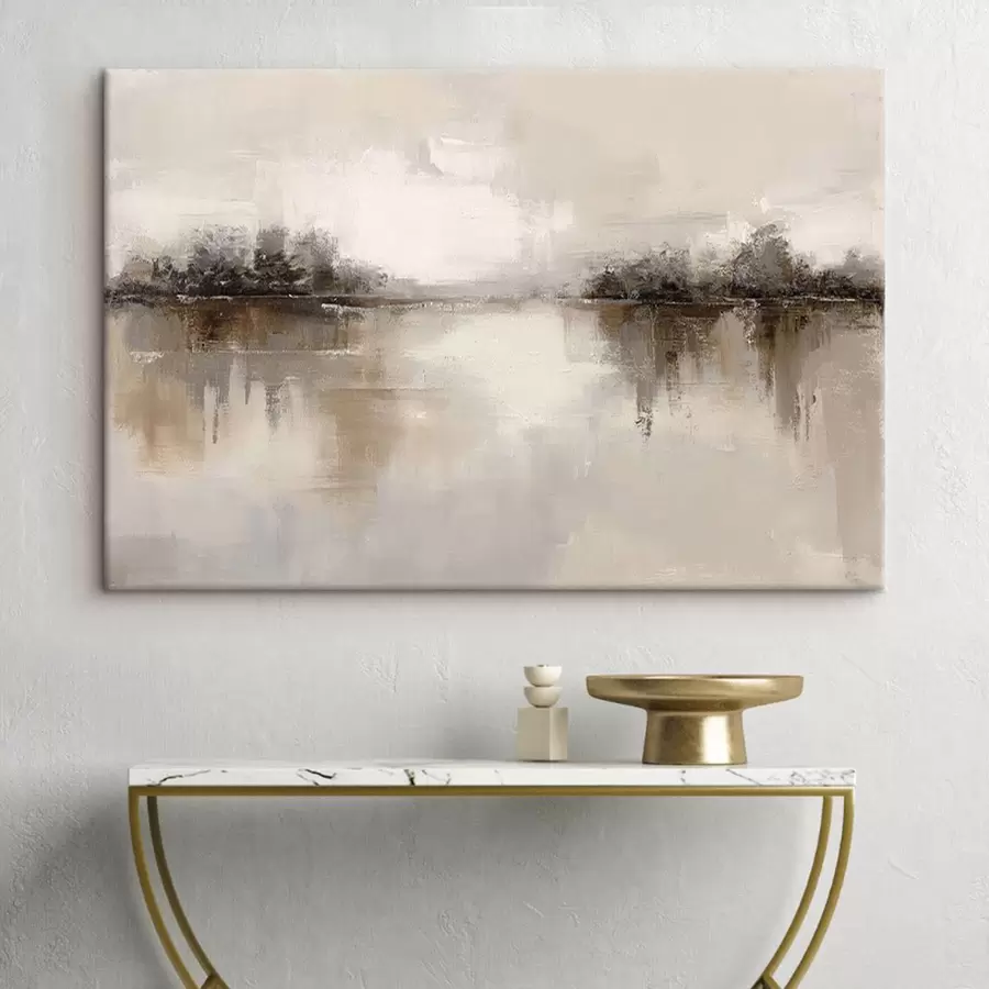 Obraz Měkká krajina s jezerem v teplých béžovo-šedých tónech Č. s46158