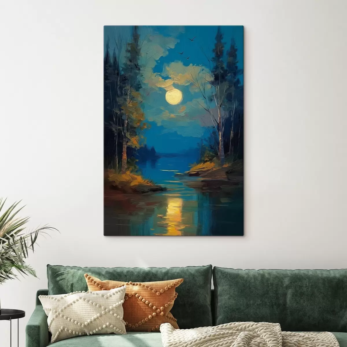 Obraz Měsíční svit nad klidnou řekou mezi borovicemi Č. s46164