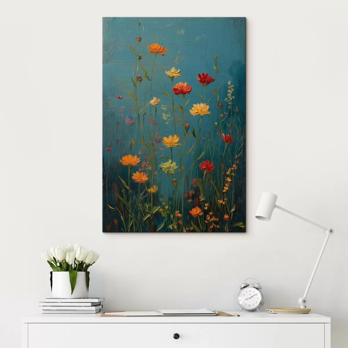 Obraz Divoké květiny na tmavě tyrkysovém pozadí Č. s46169