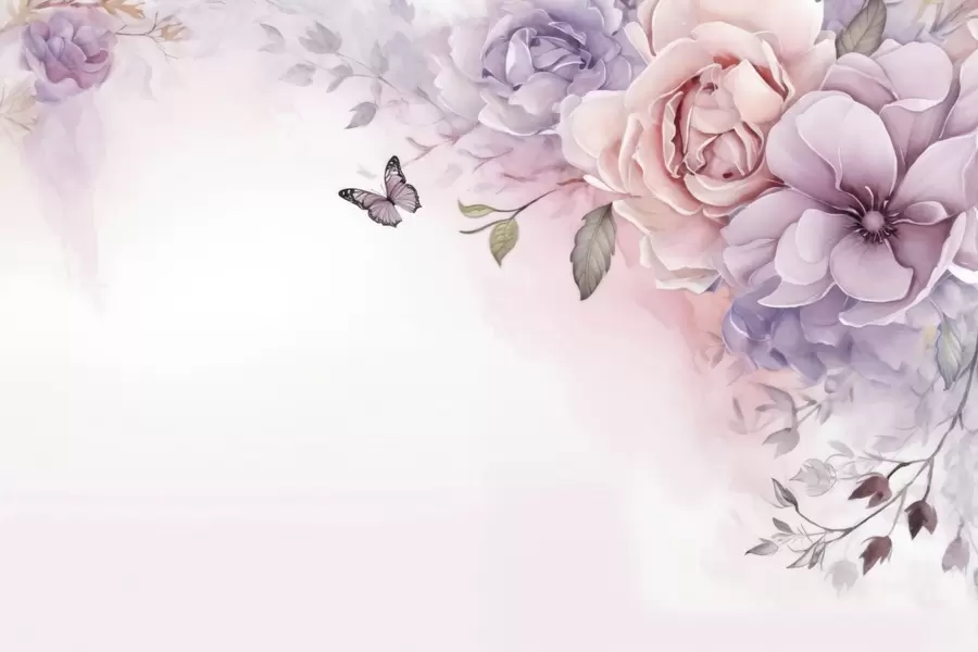 Fototapet Jemné růžové a lila květy s motýlem w04711