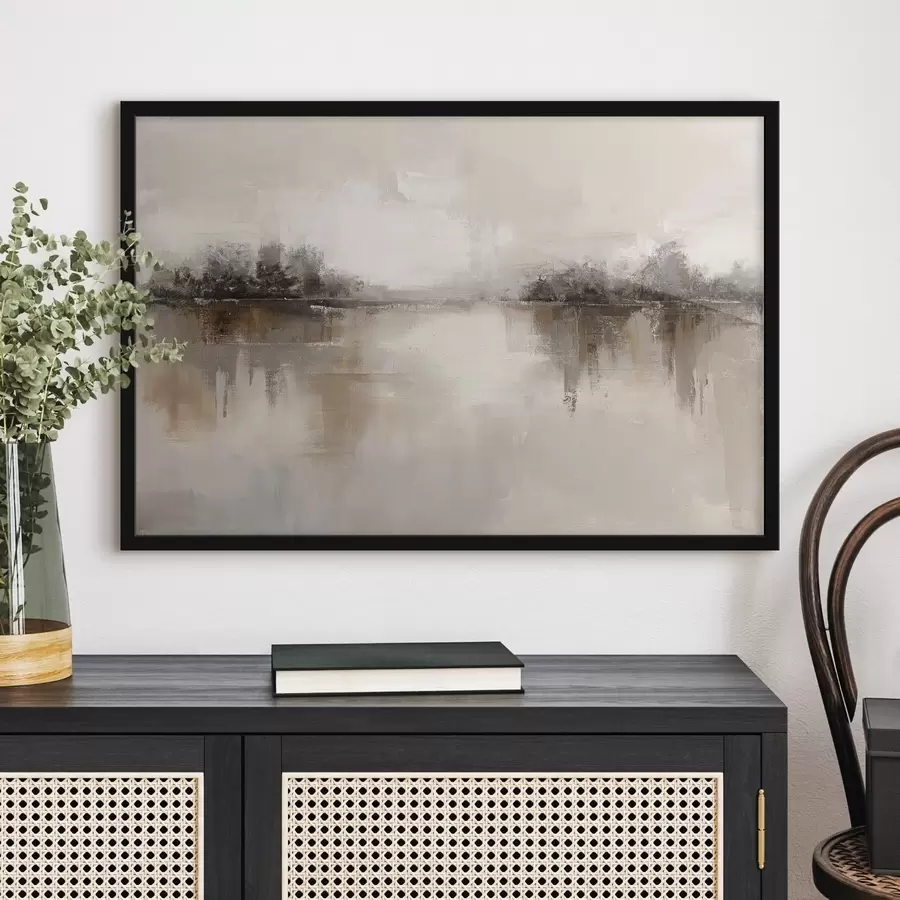 Fototapet Měkká krajina s jezerem v teplých béžovo-šedých tónech f46158