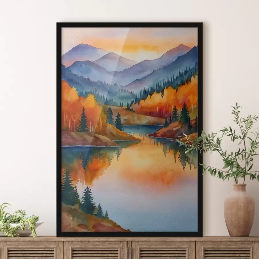 Fototapet Podzimní krajina s horami odrážejícími se v klidném jezeře f46174