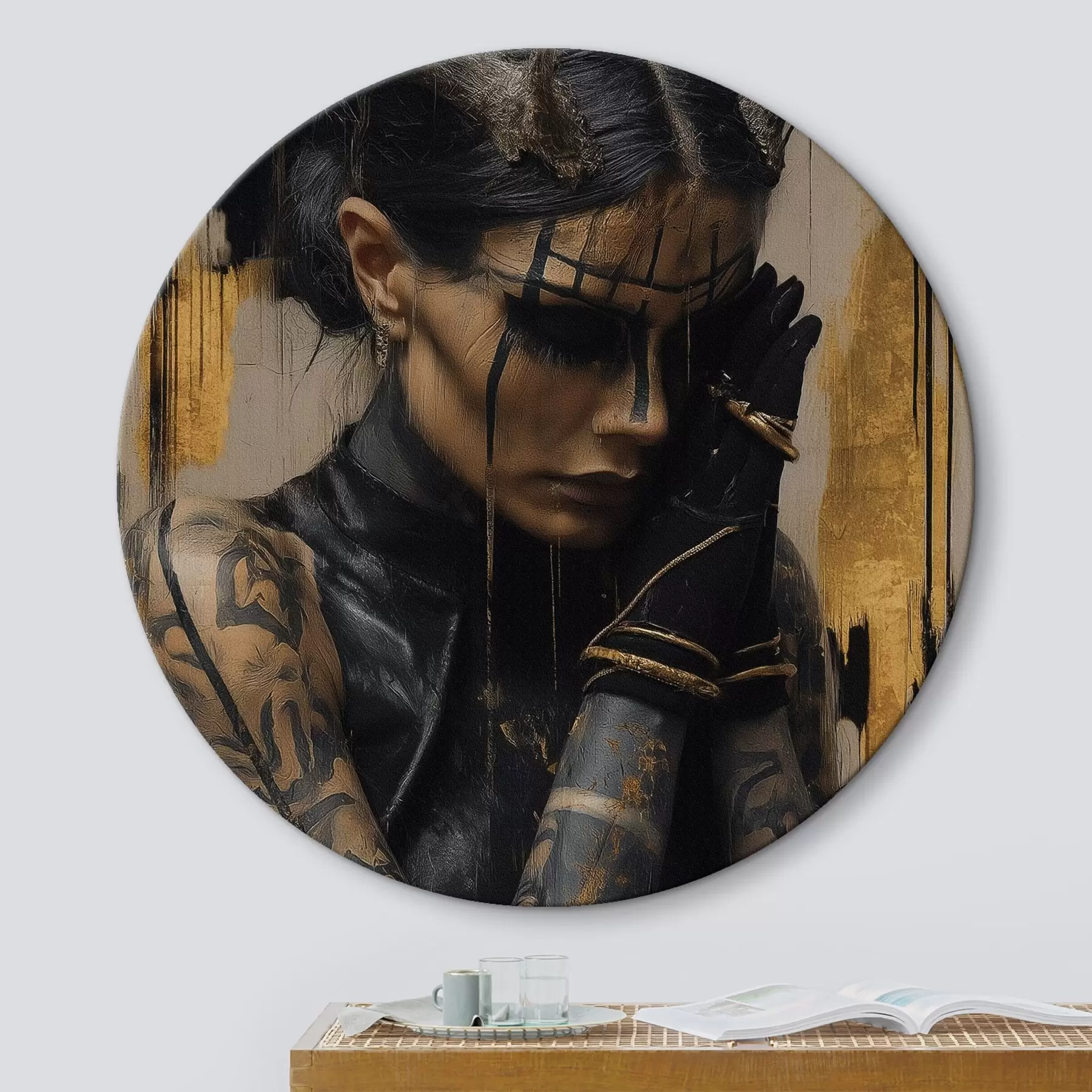 Obraz Žena s rohy v temném vzhledu s černými čarami na obličeji Č. r46144