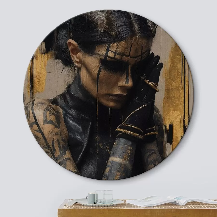 Obraz Žena s rohy v temném vzhledu s černými čarami na obličeji Č. r46144