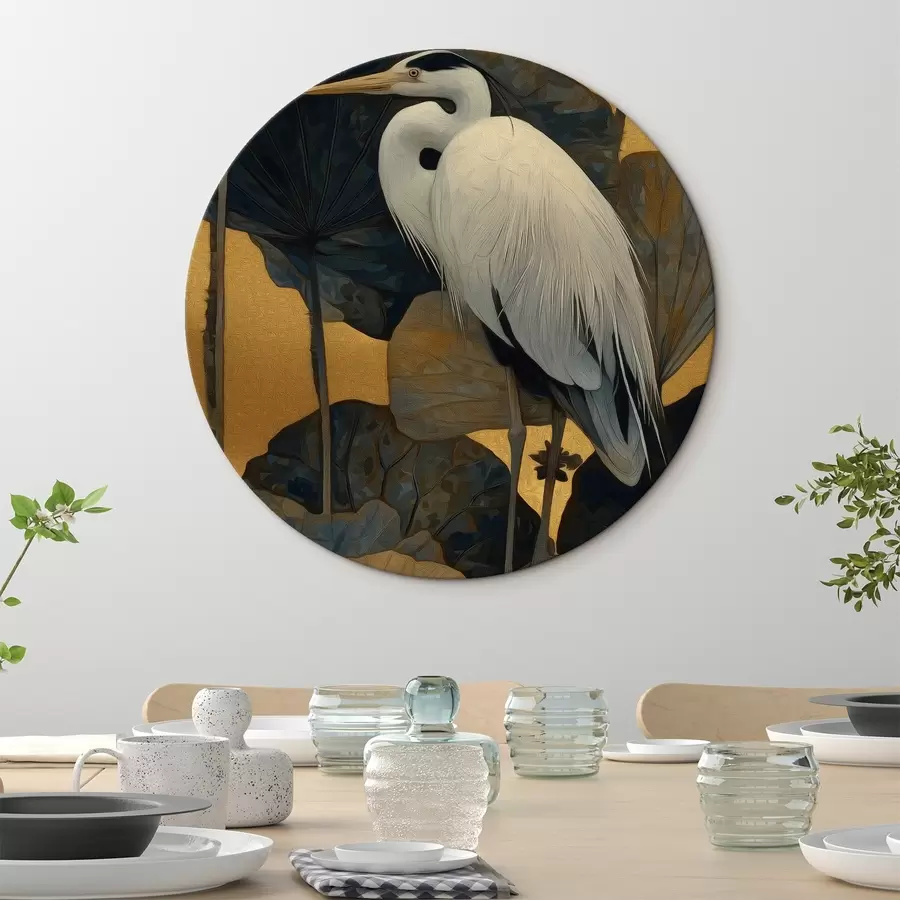 Obraz Bílá volavka mezi velkými listy na teplém pozadí Č. r46147