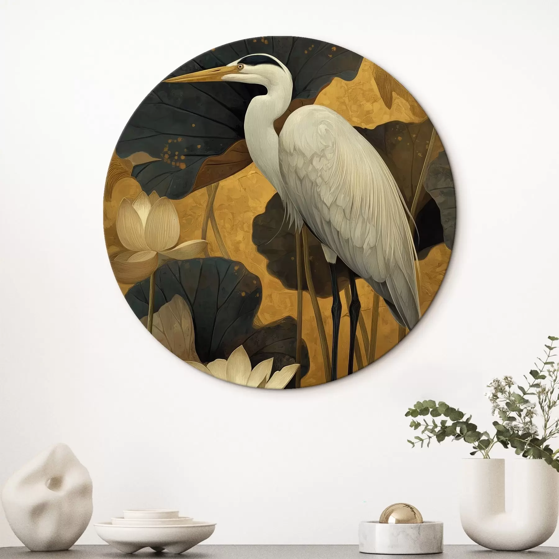 Obraz Volavka mezi lotosy na teplém pozadí Č. r46148