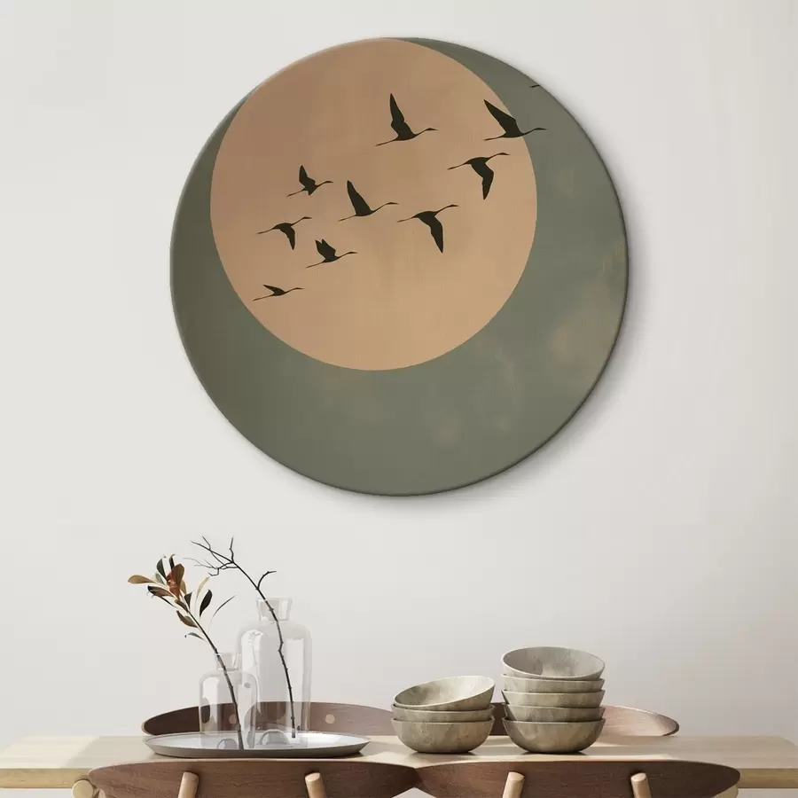 Obraz Hejno ptáků letící proti velkému teplému měsíci Č. r46162