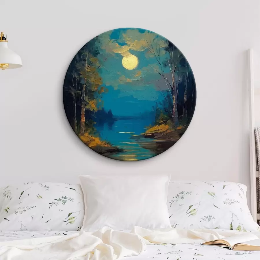 Obraz Měsíční svit nad klidnou řekou mezi borovicemi Č. r46164