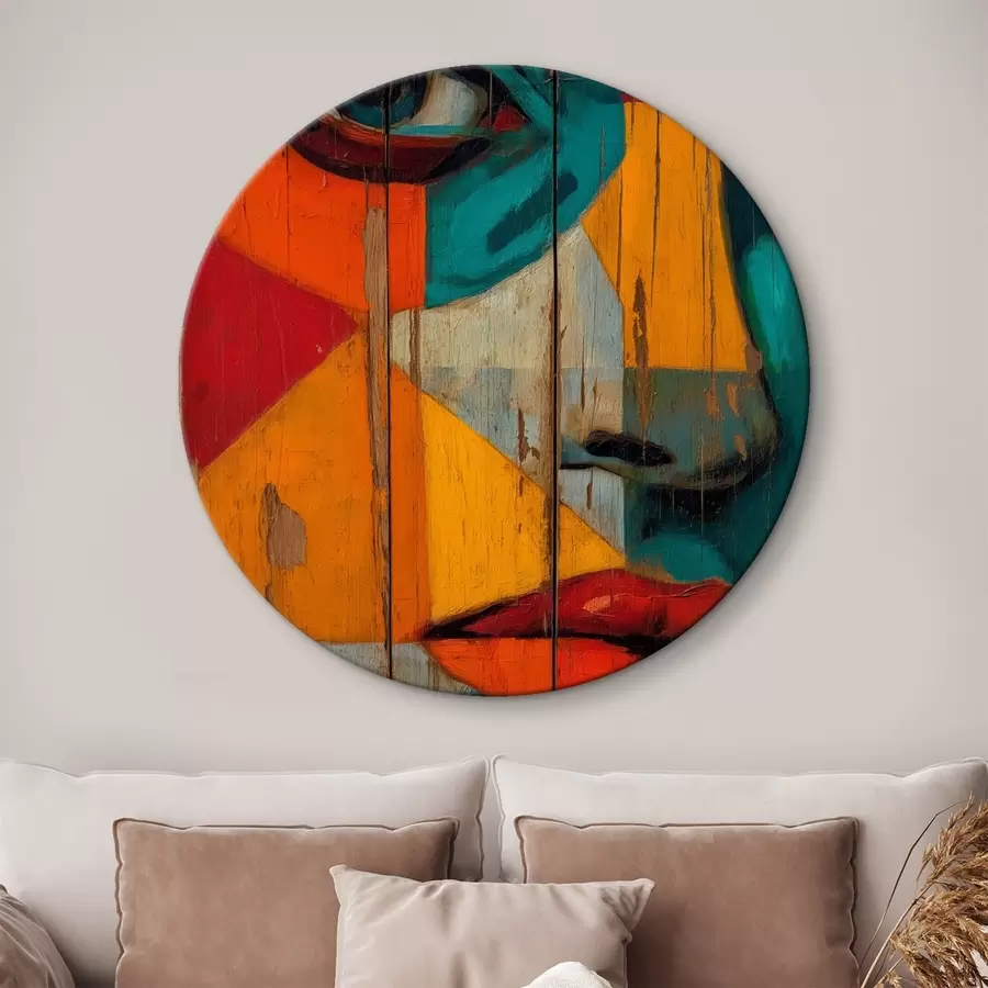 Obraz Jasný geometrický portrét obličeje na dřevěných deskách Č. r46165