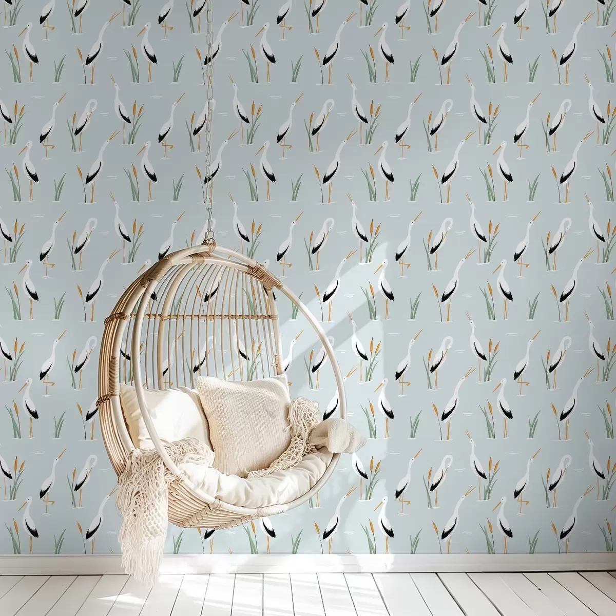 Tapety Volavky mezi rákosím na jemně modrém pozadí a00650v1