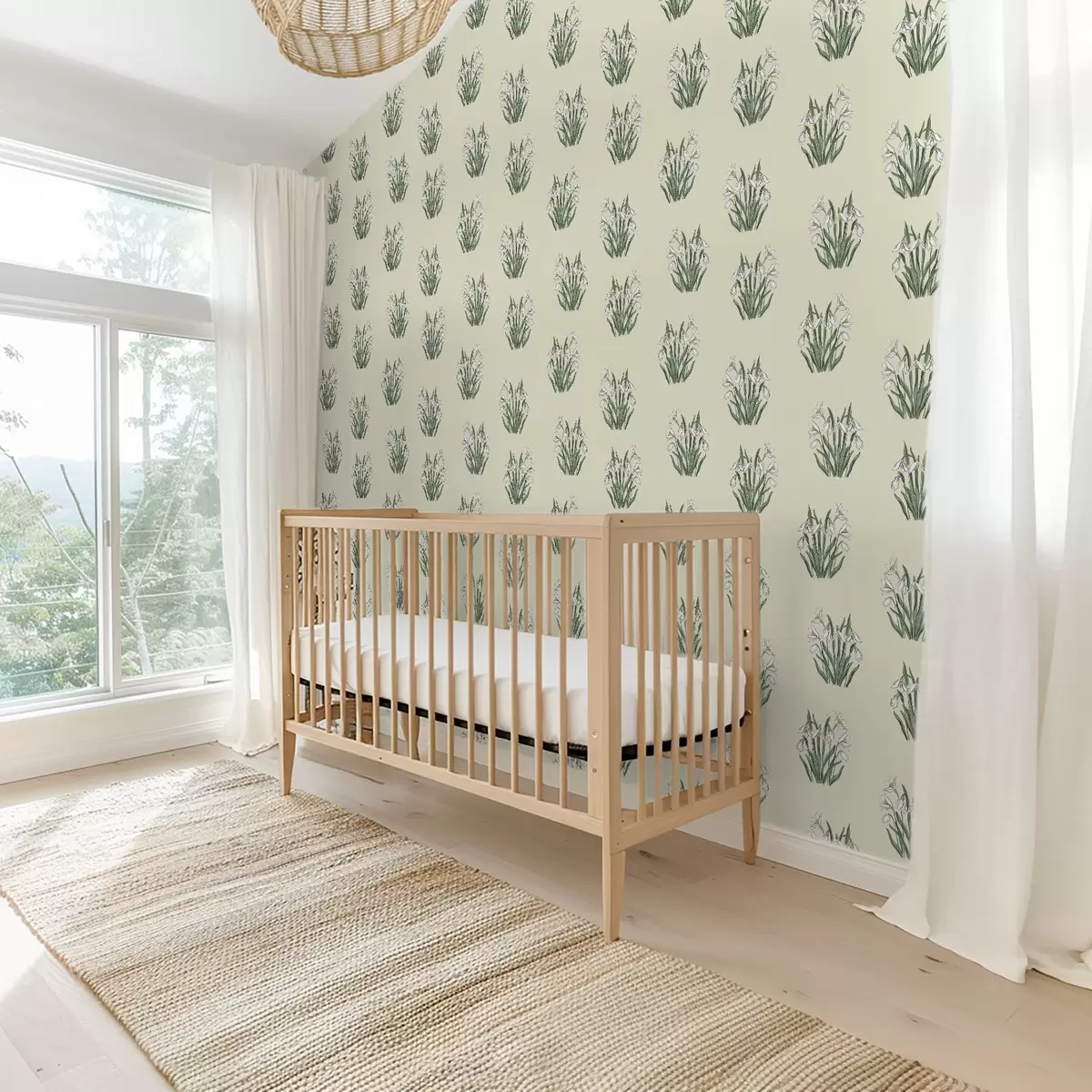 Tapety Sněženky se zelenými listy na krémovém pozadí a00651v2