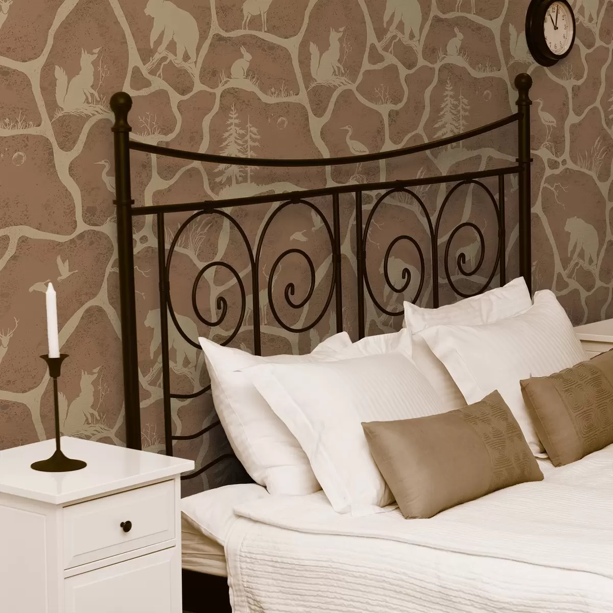 Tapety Siluety zvířat a stromů v přírodní krajině s kamennou texturou a00727