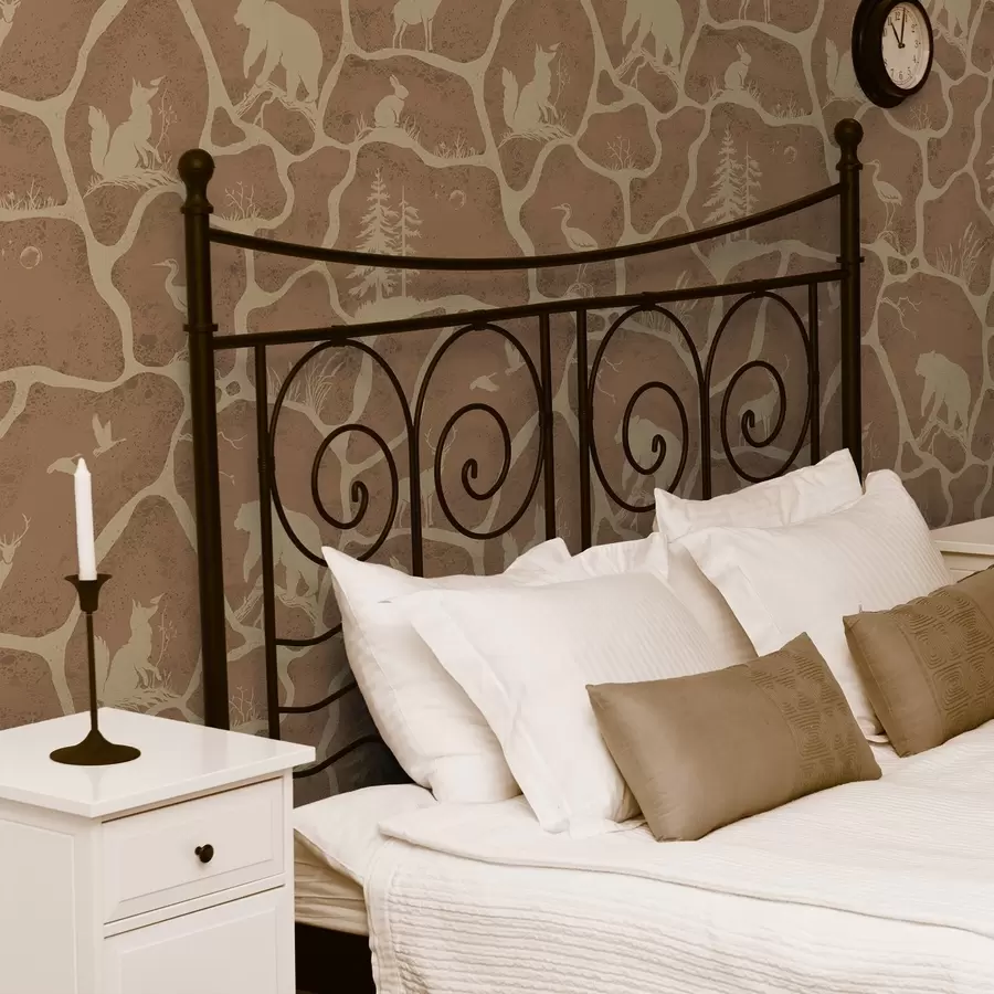 Fototapet Siluety zvířat a stromů v přírodní krajině s kamennou texturou a00727